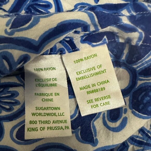 LILLY PULITZER Sydney Caftan Top Blue Floral Sleeveless Vacay - Picture 9 of 11